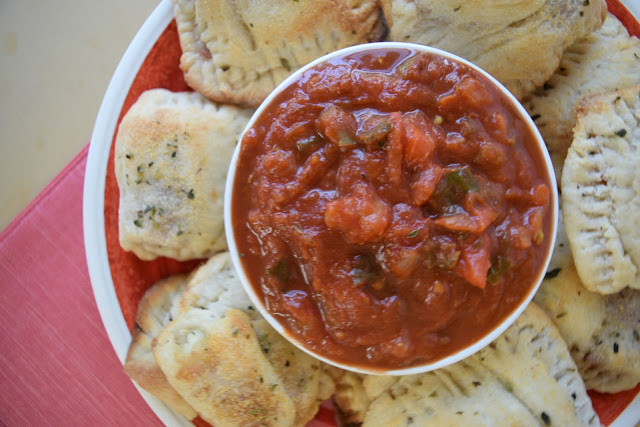 mini calzones with garden fresh tomato sauce